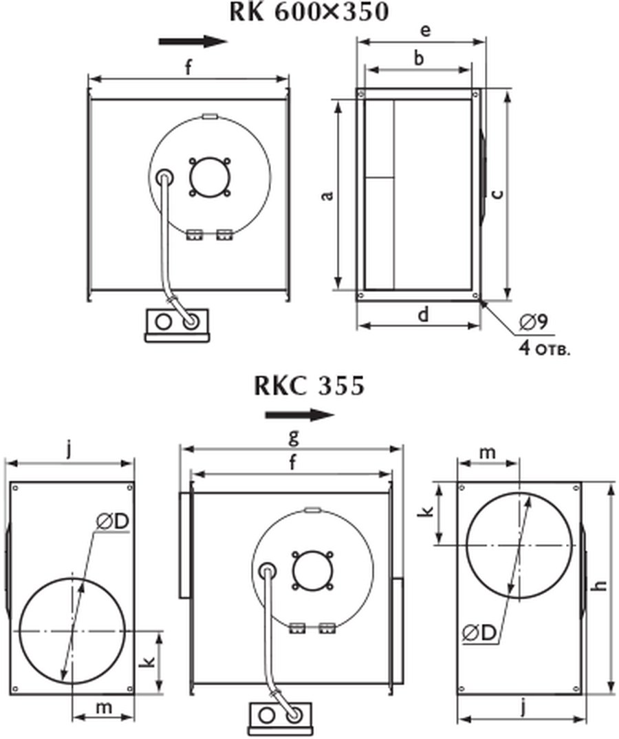 Канальные вентиляторы Ostberg RK 600x350 / RKC 355