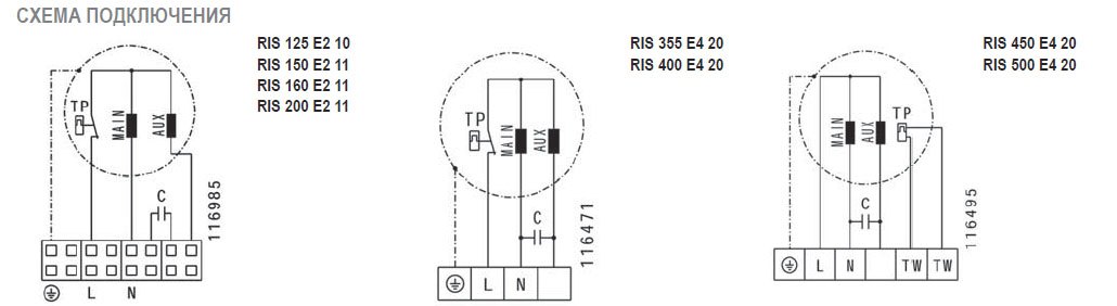 RIS-400 E4 20 вентилятор канальный — Схемы монтажа